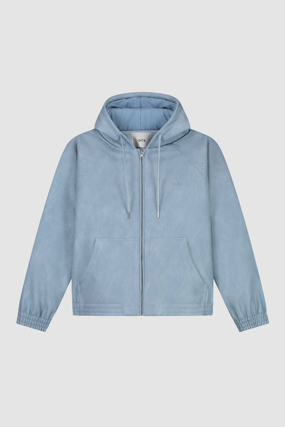 Veste à capuche en cuir - Bleu