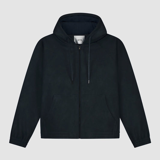 Veste à capuche en cuir - Marine