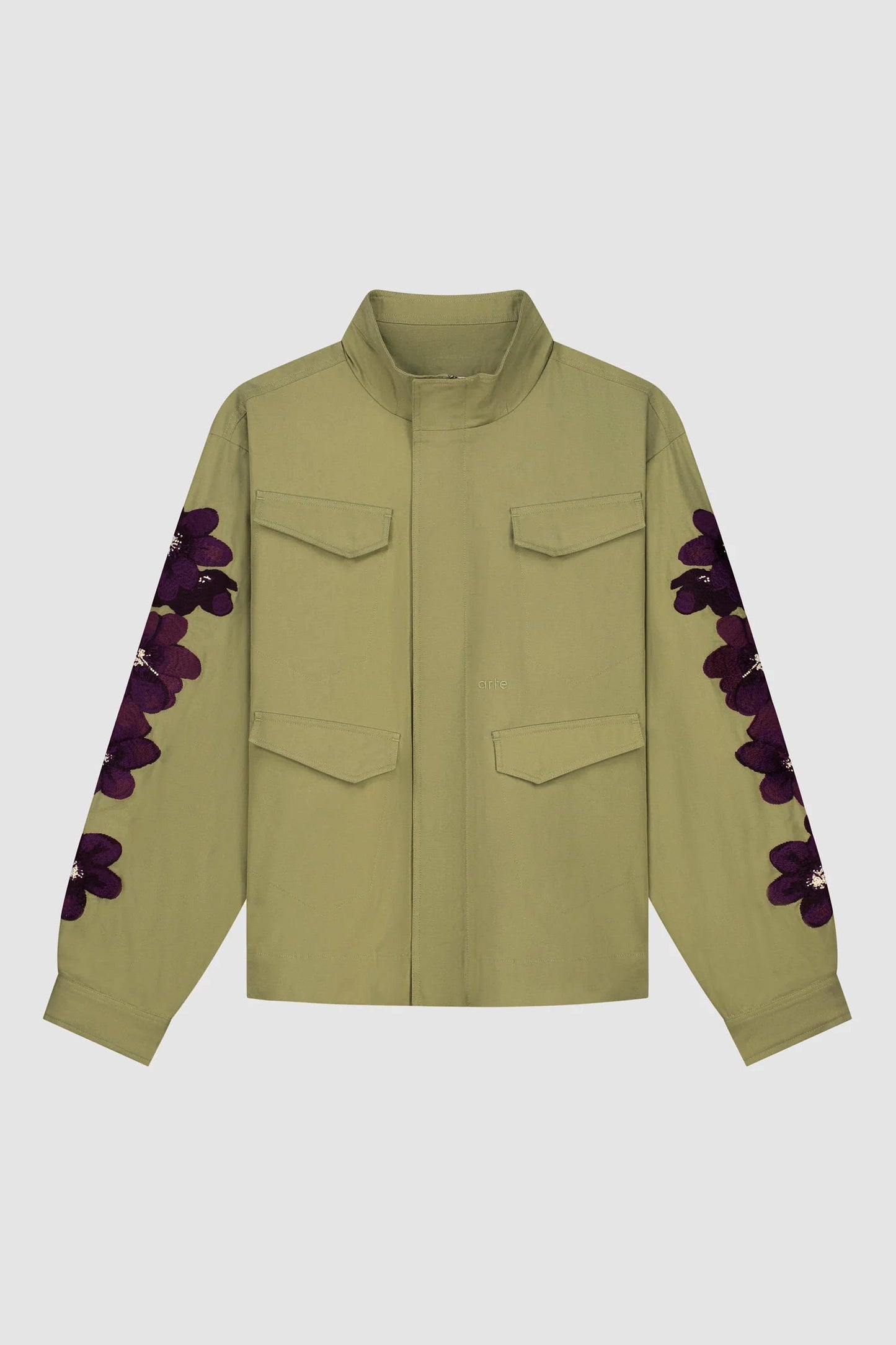 Veste brodée de fleurs - Vert olive