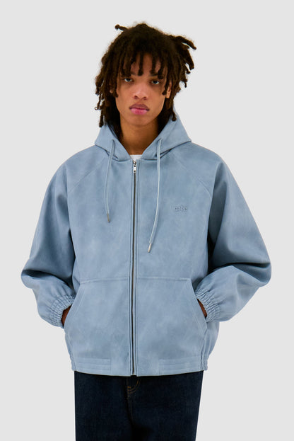 Veste à capuche en cuir - Bleu