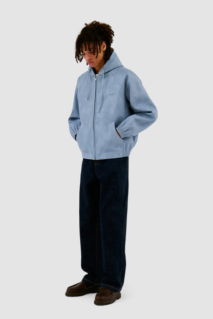 Veste à capuche en cuir - Bleu