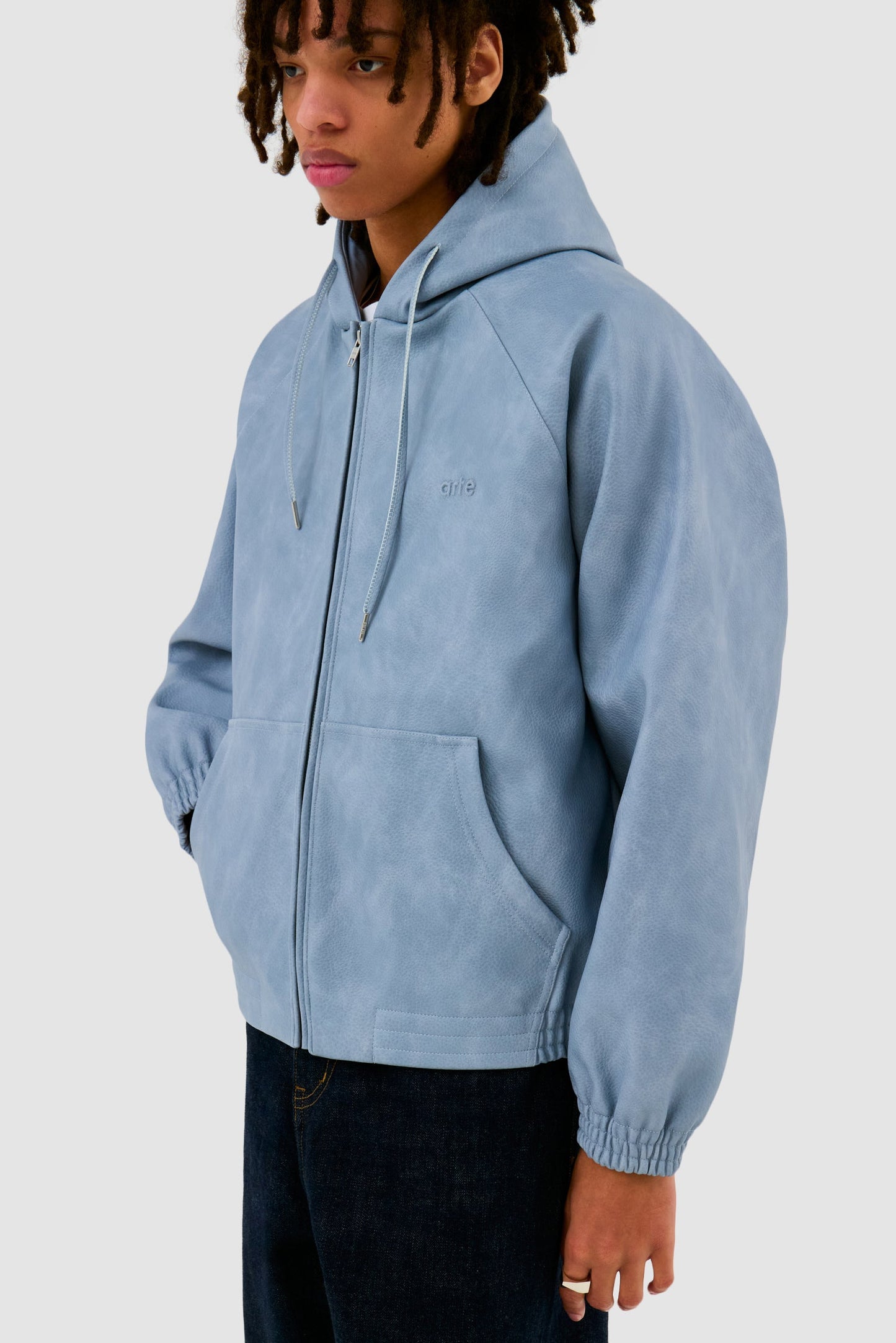 Veste à capuche en cuir - Bleu