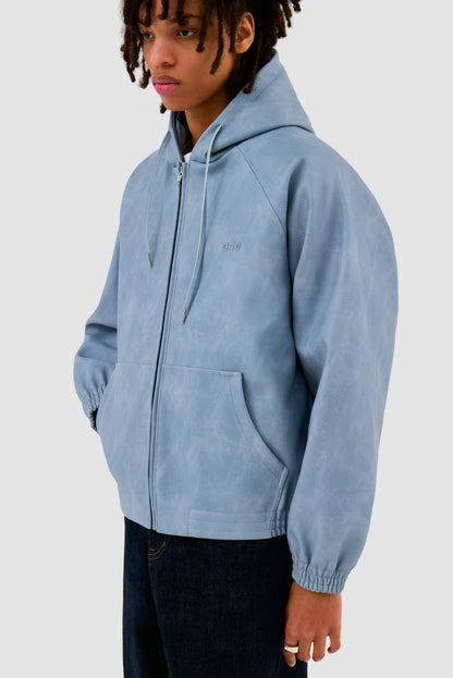 Veste à capuche en cuir - Bleu