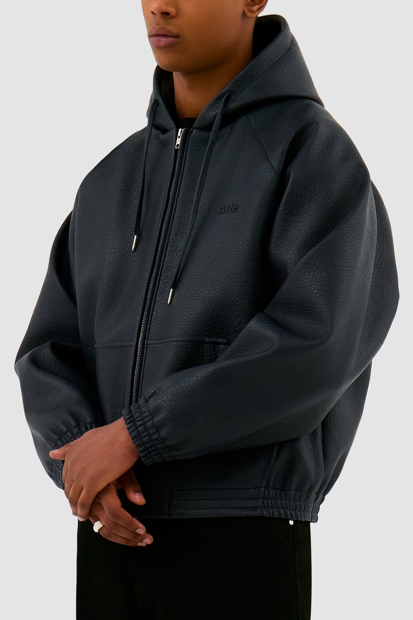 Veste à capuche en cuir - Marine