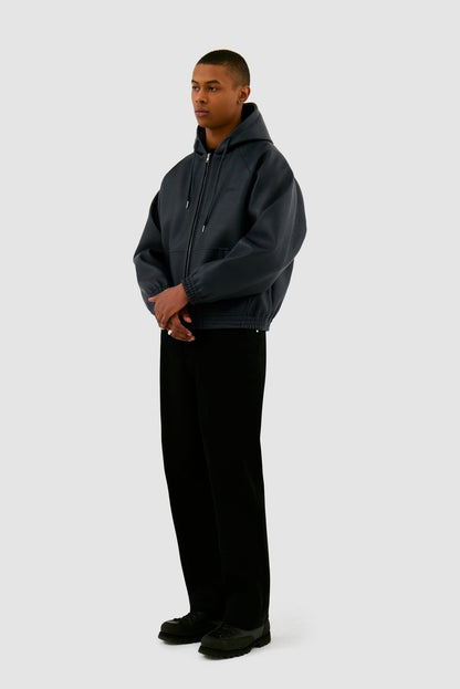 Veste à capuche en cuir - Marine