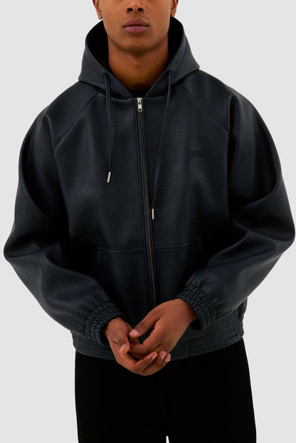 Veste à capuche en cuir - Marine