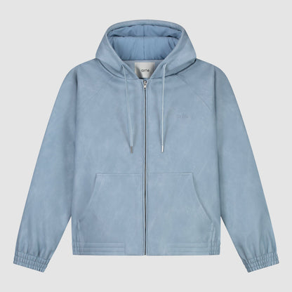 Veste à capuche en cuir - Bleu