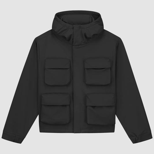 Veste à capuche en nylon avec poches 3D - Noir