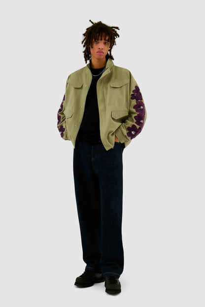 Veste brodée de fleurs - Vert olive