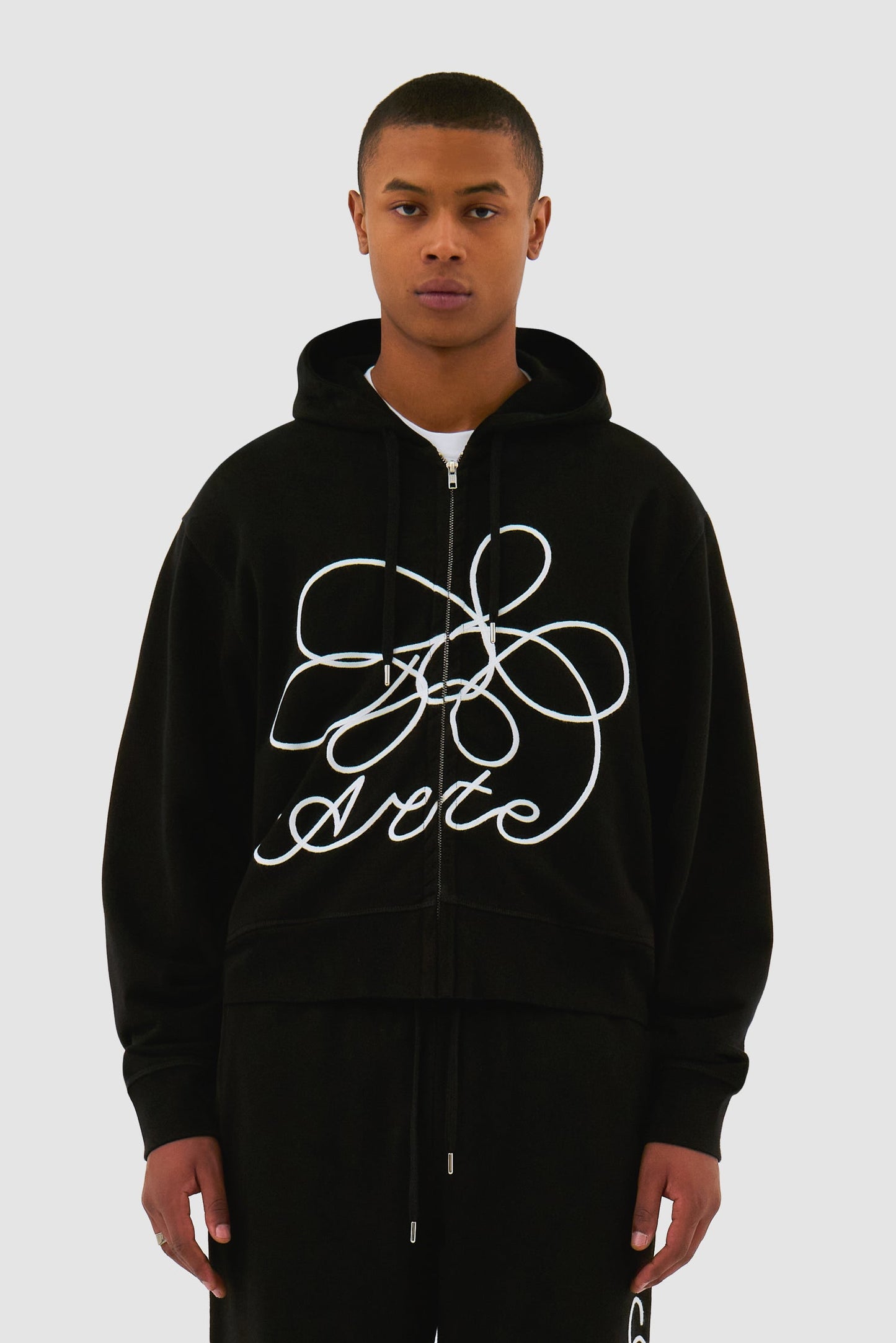 Sweat à capuche zippé avec logo fleuri - Noir