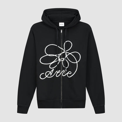 Sweat à capuche zippé avec logo fleuri - Noir