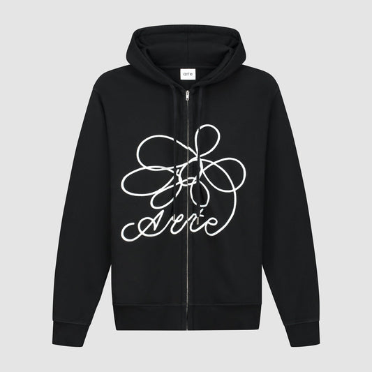 Sweat à capuche zippé avec logo fleuri - Noir