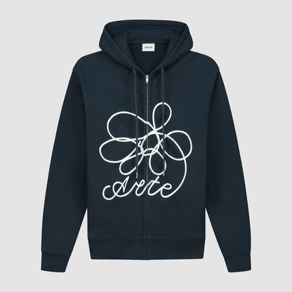 Sweat à capuche zippé avec logo fleuri - Marine