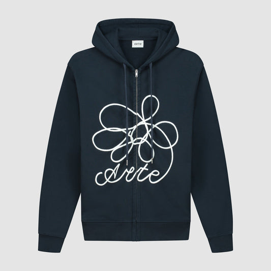 Sweat à capuche zippé avec logo fleuri - Marine