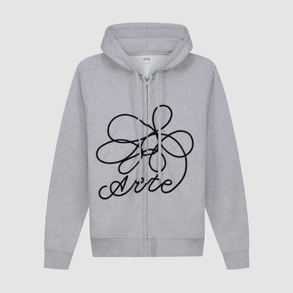 Sweat à capuche zippé avec logo fleuri - Gris