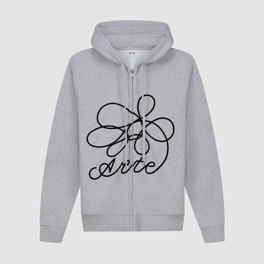 Sweat à capuche zippé avec logo fleuri - Gris