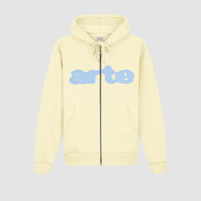 Sweat à capuche zippé brodé - Crème