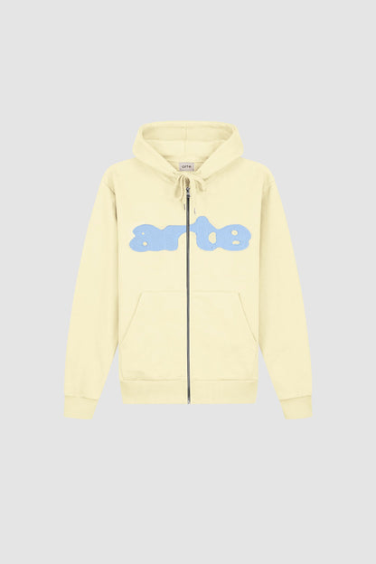 Sweat à capuche zippé brodé - Crème