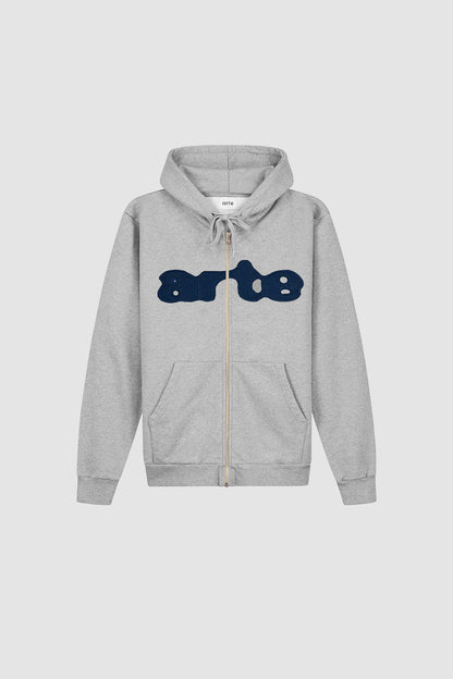 Sweat à capuche zippé brodé - Gris