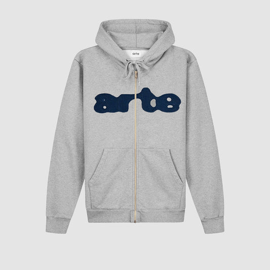 Sweat à capuche zippé brodé - Gris