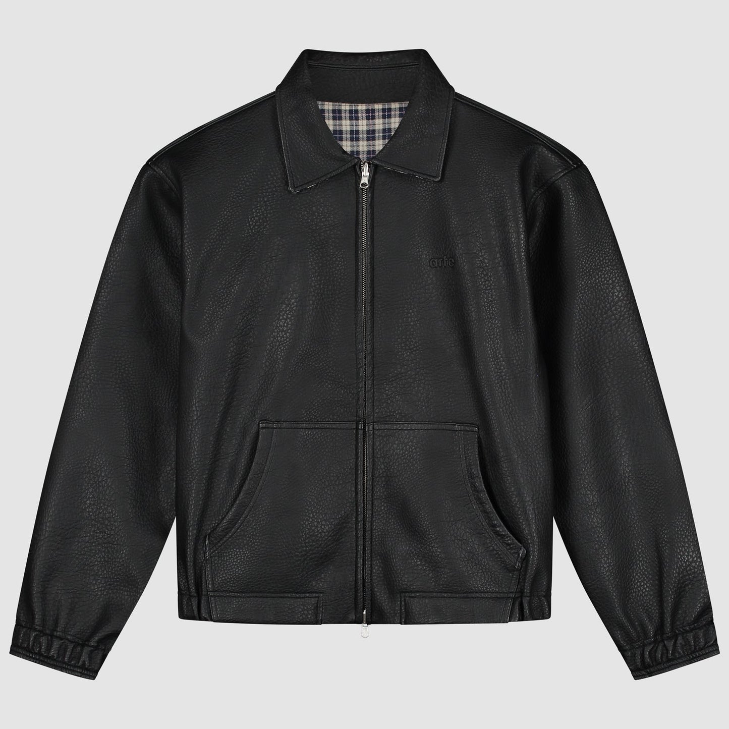 Veste en cuir réversible à carreaux - Noir/Plaid