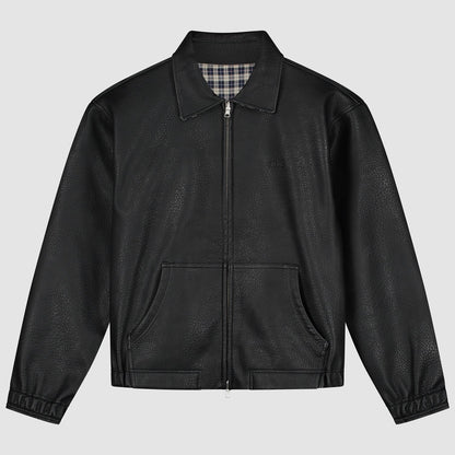 Veste en cuir réversible à carreaux - Noir/Plaid