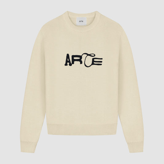 Pull en maille avec logo - Crème