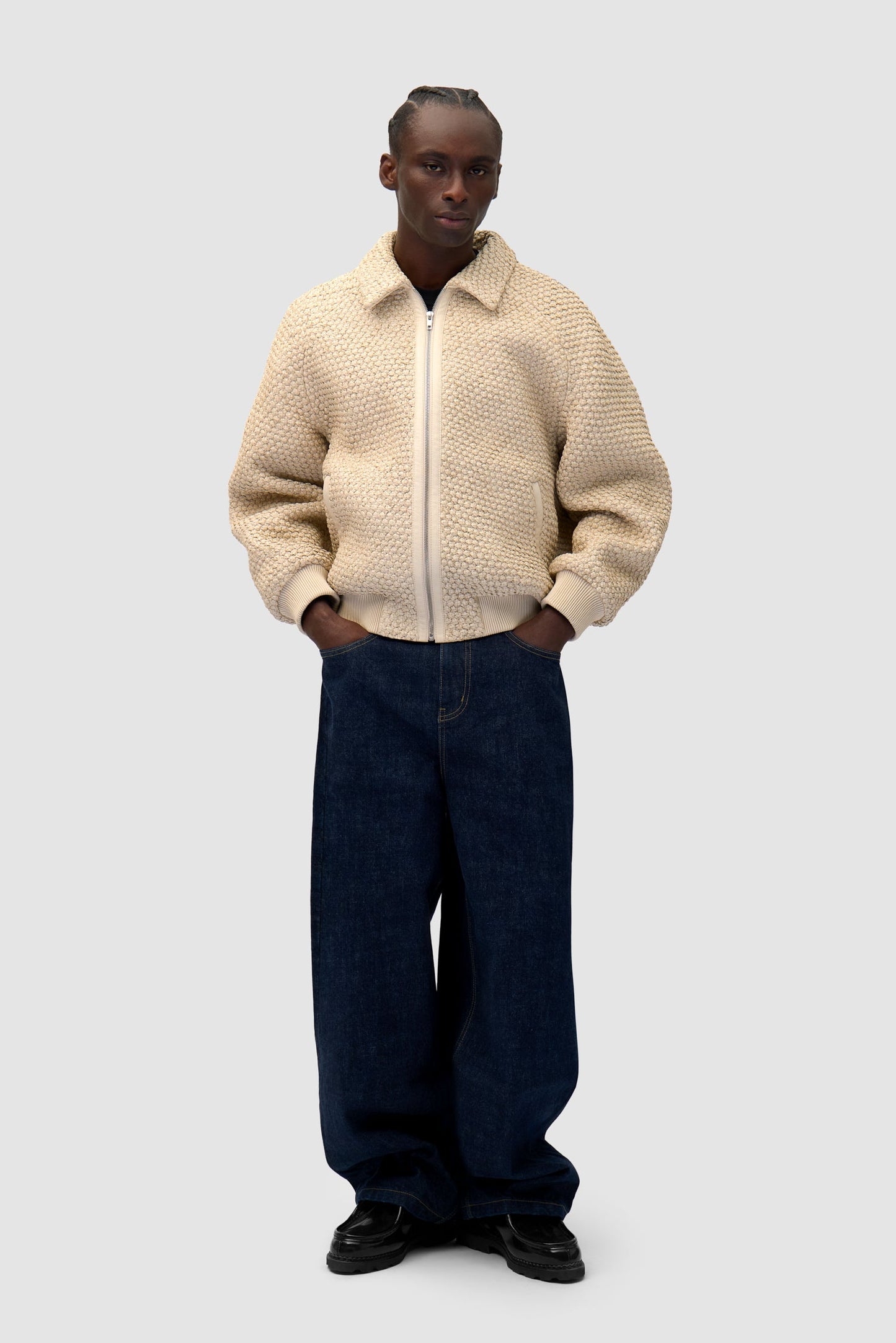 Veste en cuir tressé - Crème