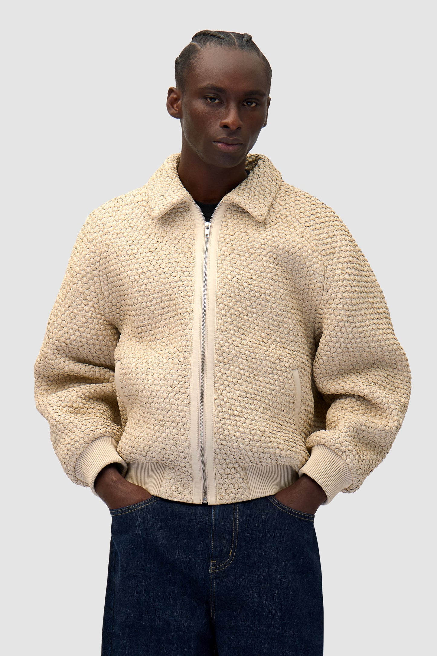 Veste en cuir tressé - Crème