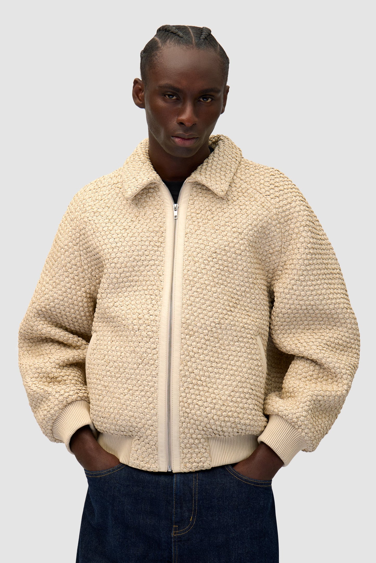 Veste en cuir tressé - Crème