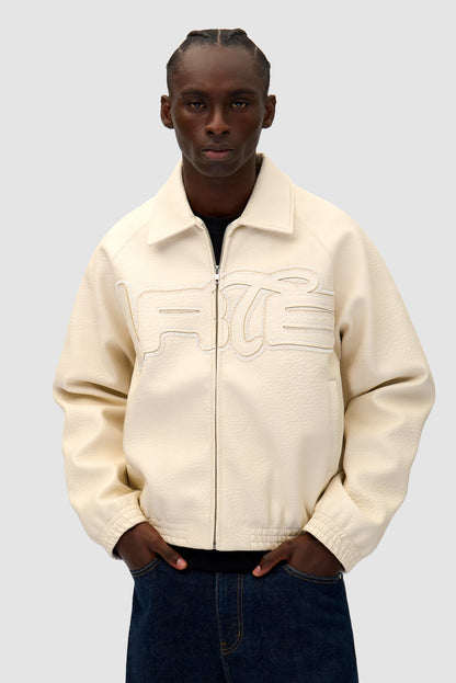 Veste en cuir à gros logo - Crème