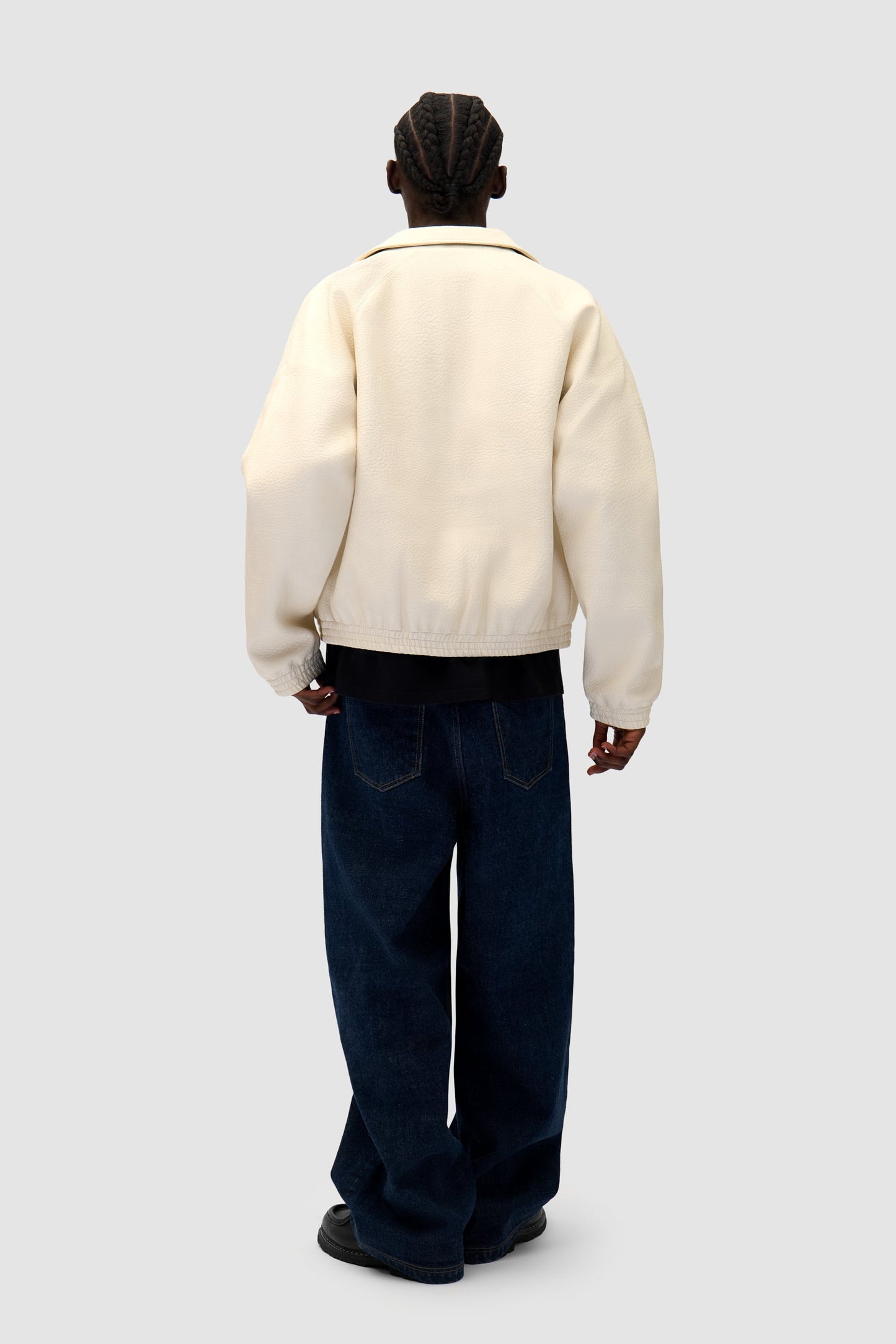 Veste en cuir à gros logo - Crème