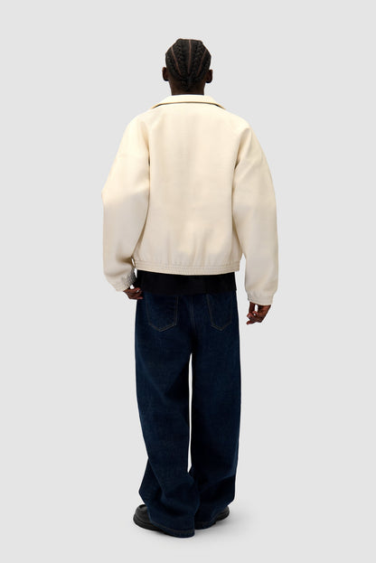 Veste en cuir à gros logo - Crème