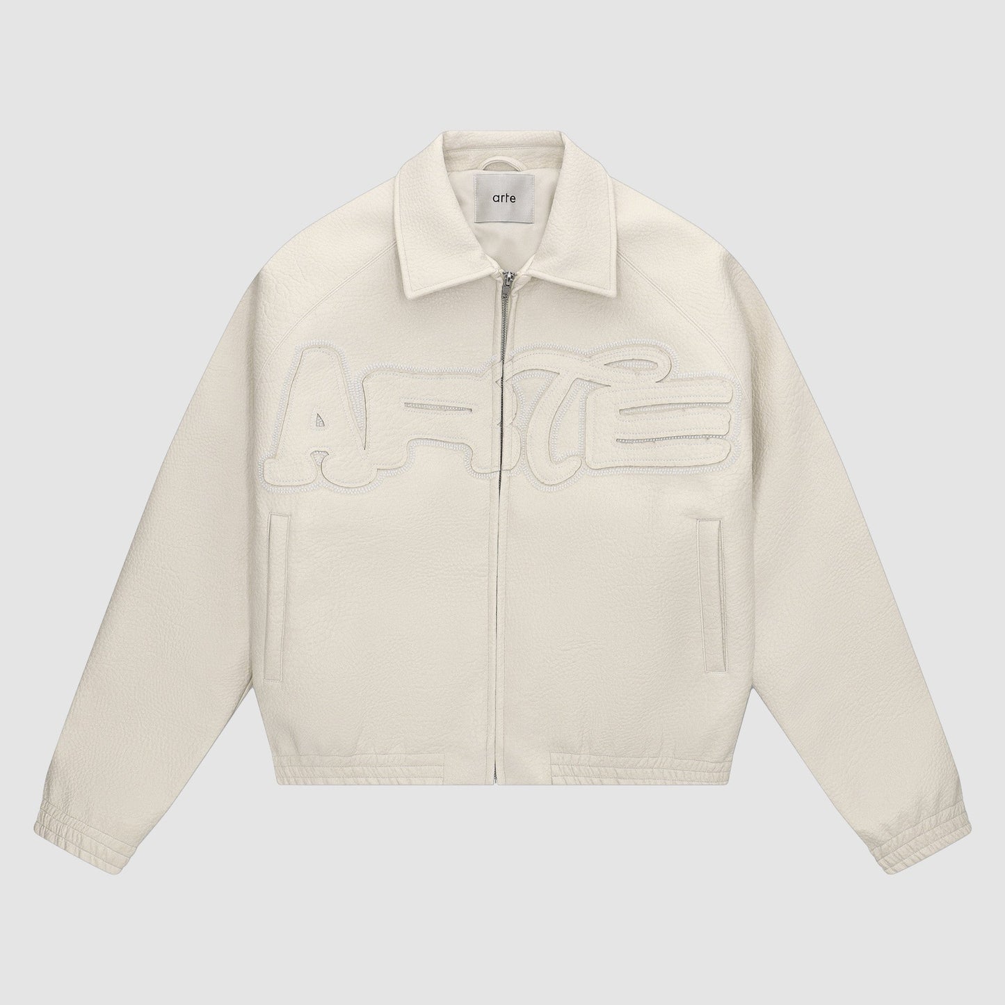 Veste en cuir à gros logo - Crème