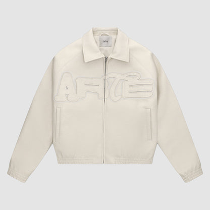 Veste en cuir à gros logo - Crème