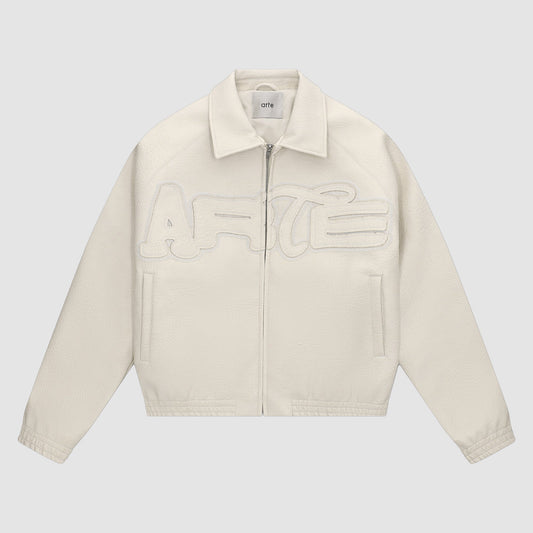 Veste en cuir à gros logo - Crème