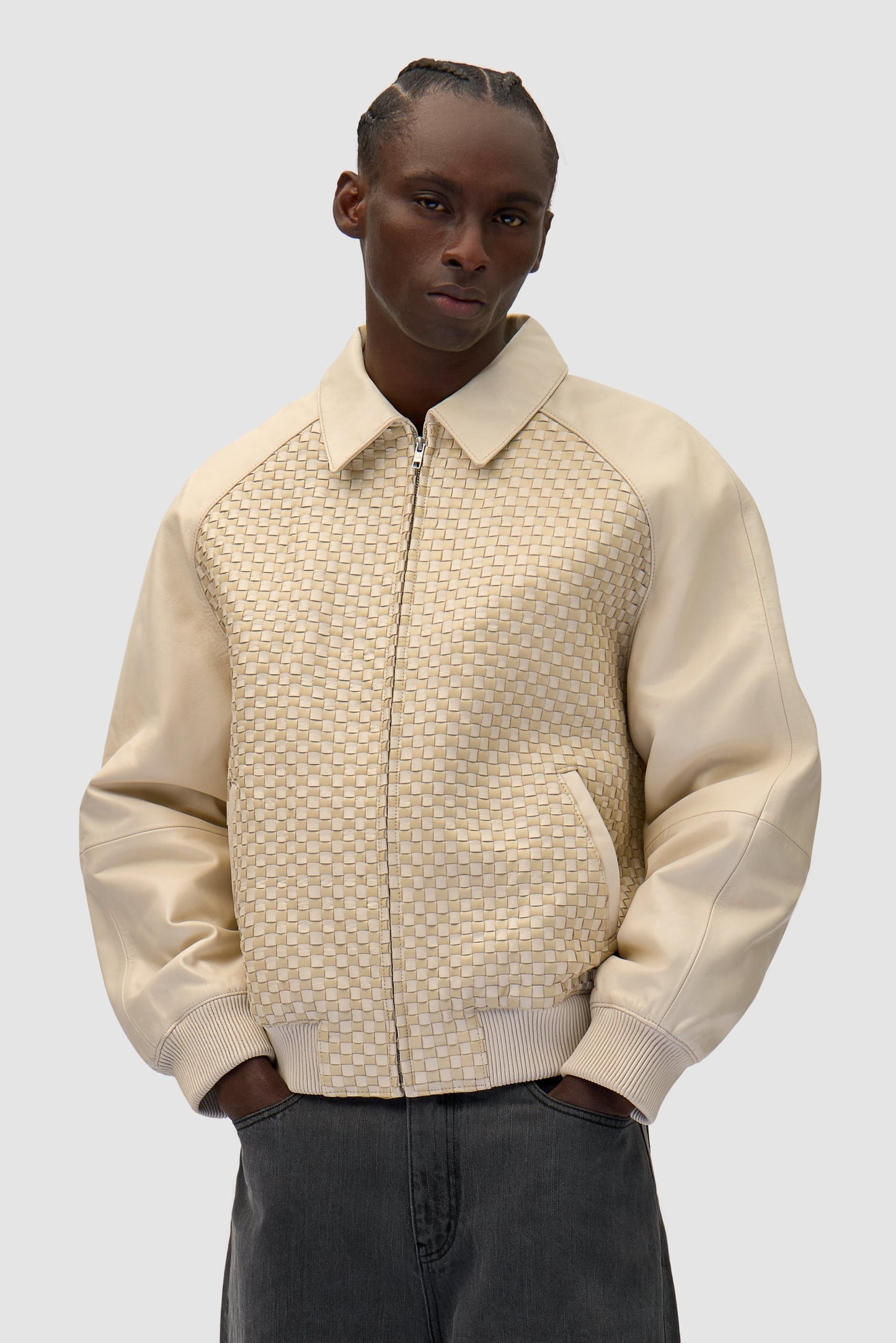 Veste en cuir carrée - Crème