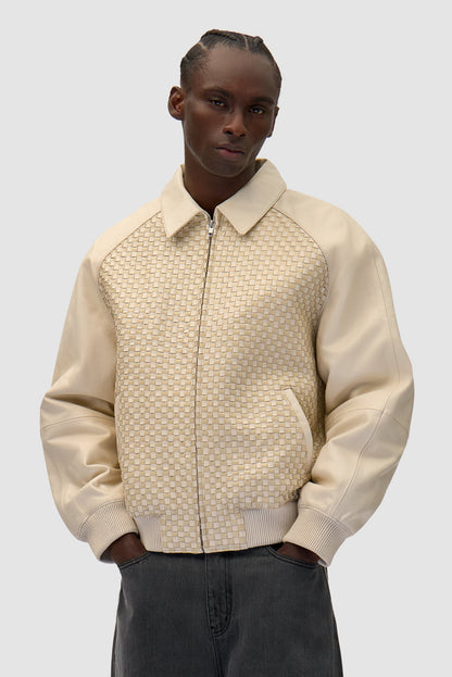 Veste en cuir carrée - Crème