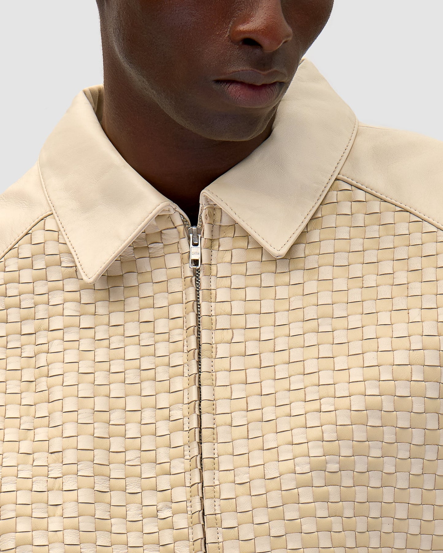 Veste en cuir carrée - Crème