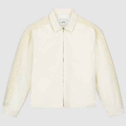 Veste à bandes fleuries - Crème