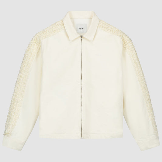 Veste à bandes fleuries - Crème