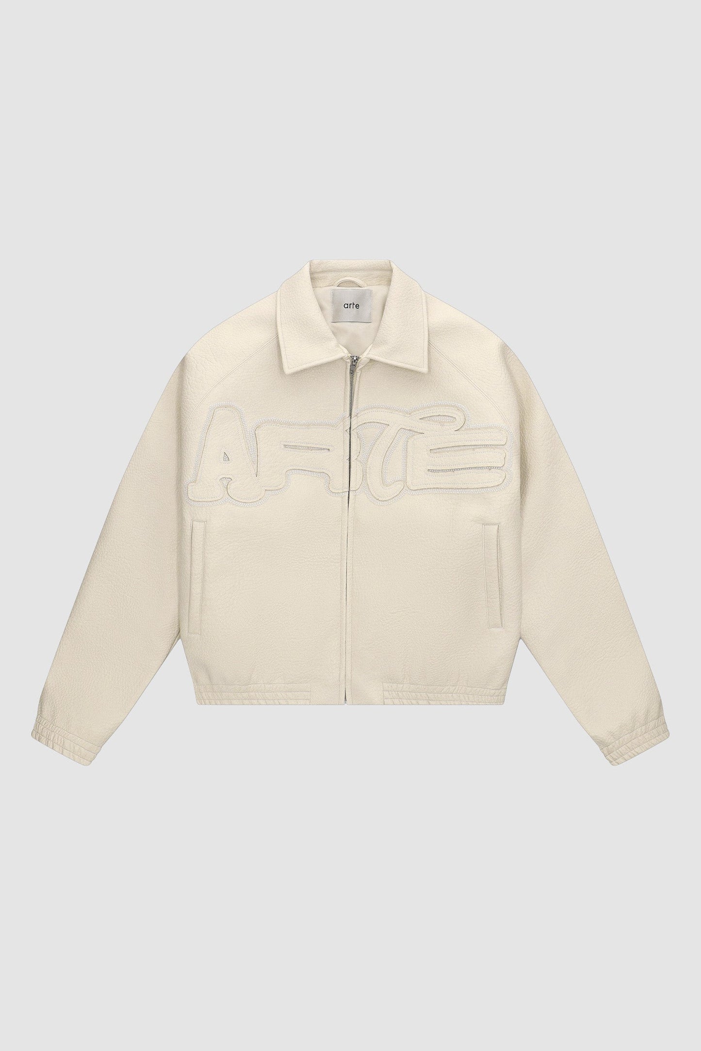 Veste en cuir à gros logo - Crème