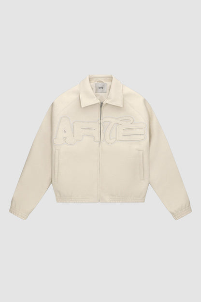 Veste en cuir à gros logo - Crème